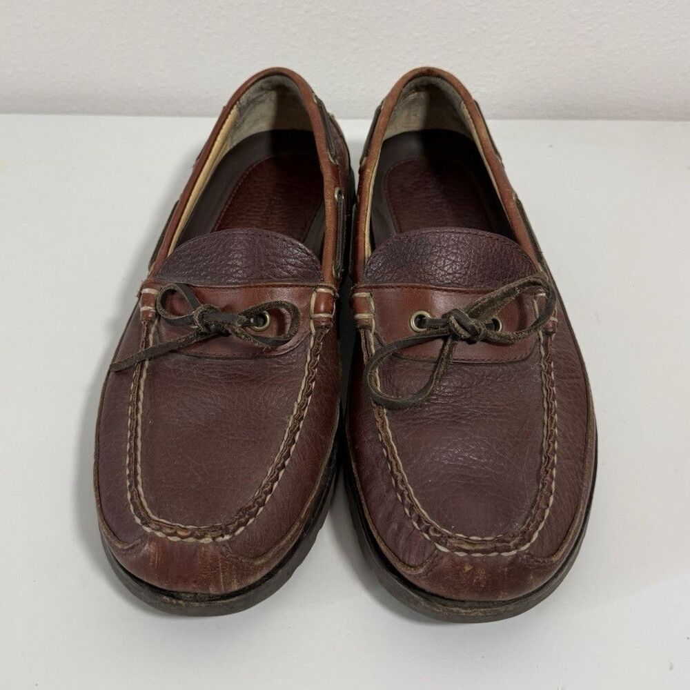 L.L.Bean Brown Leather Boat Shoes Men’s 8.5 D Lace-Up Rubber Sole MPN 273080
